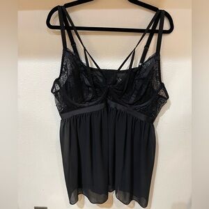 Torrid Black lace underwire lace baby doll lingerie, size 4